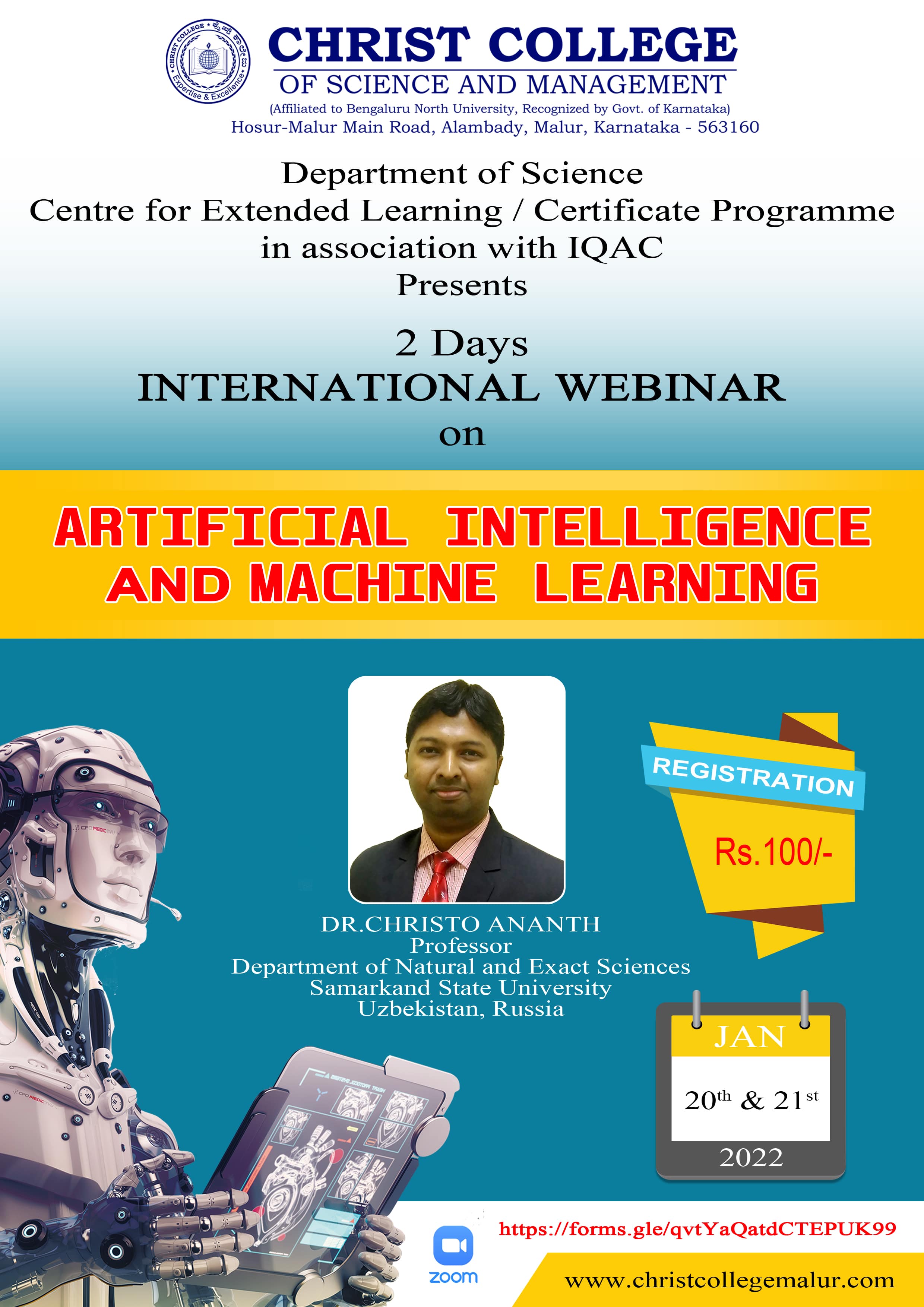 Two Days International Online Webinar on Artificial intelligence and Machine Learning 2022
